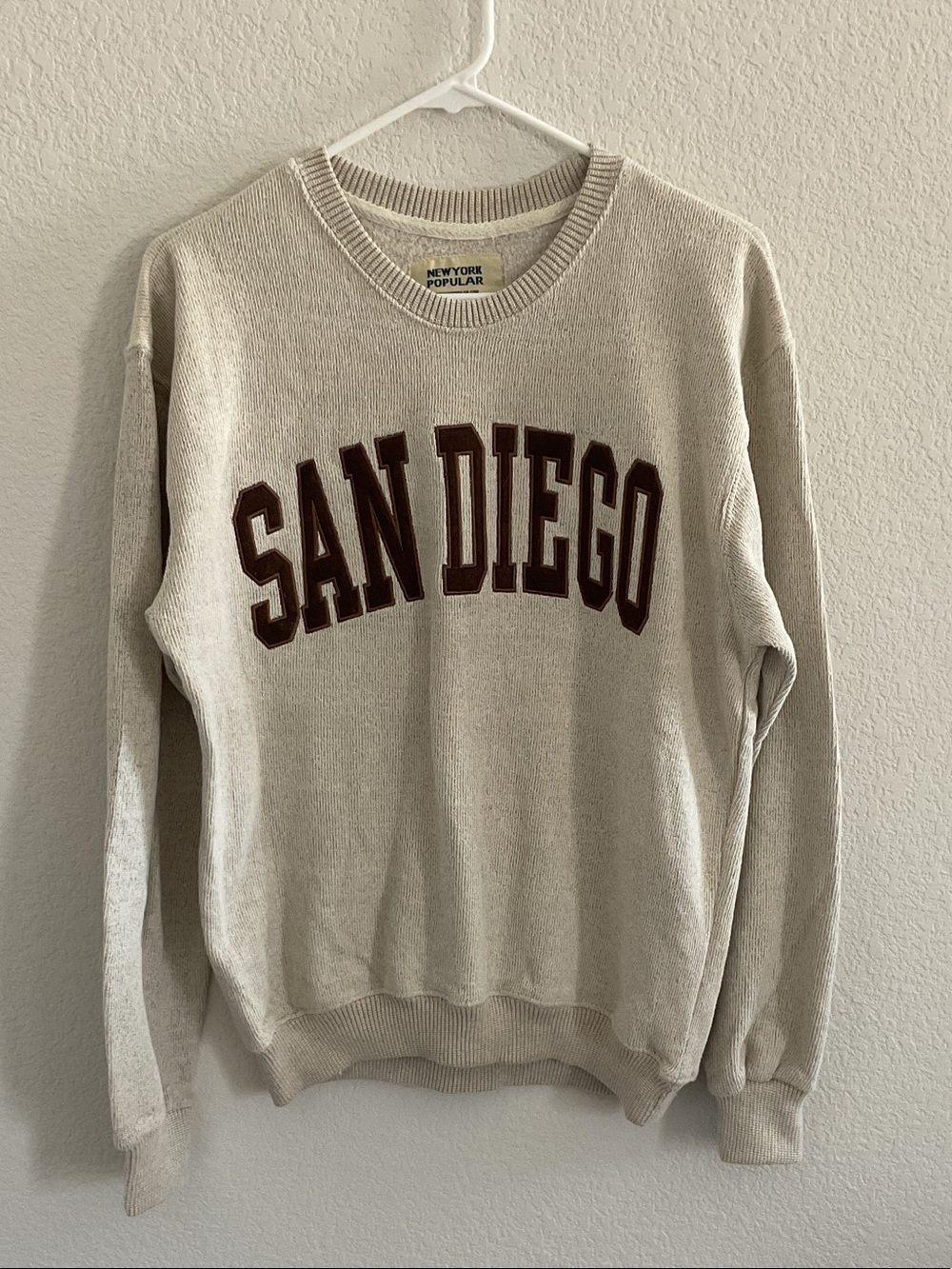 San Diego Crewneck Sweater in Beige with Brown Lettering